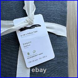 Pottery Barn Emery Curtain Drape Fabric Lined 100 x 96 in Steel Blue