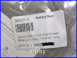 Pottery Barn Emery Linen Blackout Curtain Drape Gray 100 x 96 Set of 2 #7931B