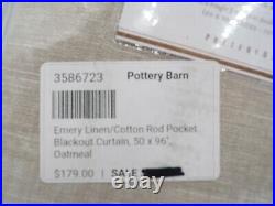 Pottery Barn Emery Linen Blackout Curtain Drape Panel Oatmeal 50x96 S/2 #104A