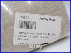 Pottery Barn Emery Linen Blackout Curtain Drape Panel Oatmeal 50x96 S/2 #104B