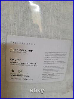 Pottery Barn Emery Linen/Cotton (2) WHITE Curtain Drapes 100x96 BLACKOUT Lined