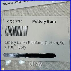 Pottery Barn Emery Linen Cotton Curtain Drape 50x108 IVORY BLACKOUT