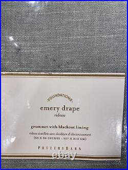 Pottery Barn Emery Linen/Cotton Grommet Blackout Curtain 50w x 84l, Blue Dawn