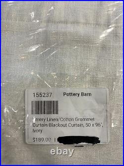 Pottery Barn Emery Linen/Cotton Grommet Curtain Blackout Curtain, 50x96, Ivory