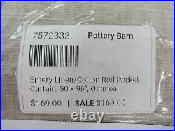 Pottery Barn Emery Linen Cotton Lined Curtain Drape Oatmeal 50 x 96 #H40D