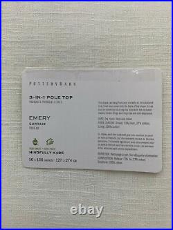 Pottery Barn Emery Linen Cotton Lined Drape Panel Curtain 50 x 108 Ivory #4366
