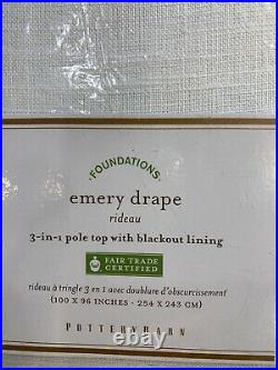 Pottery Barn Emery Linen/Cotton Rod Pocket Blackout Curtain, 100 x 96, White