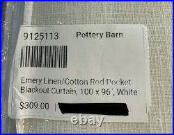 Pottery Barn Emery Linen/Cotton Rod Pocket Blackout Curtain, 100 x 96, White