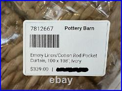 Pottery Barn Emery Linen Curtain IVORY Cotton Lined Double Wide 100 x 108 NEW