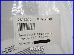 Pottery Barn Emery Linen Drape Curtain Blackout Lined Blue Dawn 50x 84 4478B