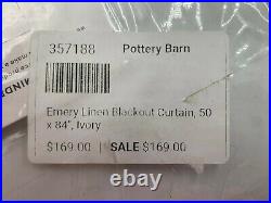 Pottery Barn Emery Linen Drape Panel Curtain Blackout Lined 50 x 84 Ivory Q61