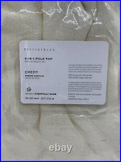 Pottery Barn Emery Rod Pocket Sheer Curtain, 50 x 84, Ivory, Free Shipping