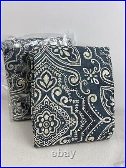 Pottery Barn Emina Print Linen Blackout Curtain Blue Multi 50x84 set of 2