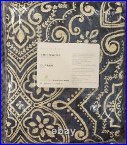 Pottery Barn Emina Print Linen/Cotton Rod Pocket Curtain, Blue Multi, 50wx108l