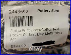 Pottery Barn Emina Print Linen/Cotton Rod Pocket Curtain, Blue Multi, 50wx108l