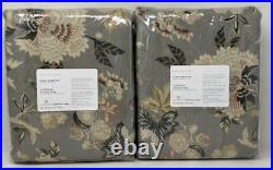 Pottery Barn Emmaline Print BLACKOUT Drape Curtain (2) 50 x 124 Gray Multi