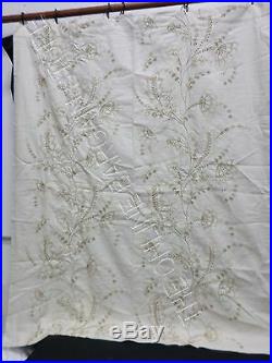 Pottery Barn Flora Embroidered Drapes Curtains Panels 50x63 Linen Neutral Pole
