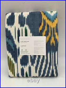 Pottery Barn Ikat Printed Cotton Lined Curtain Cool Multi 50x84 #8725J