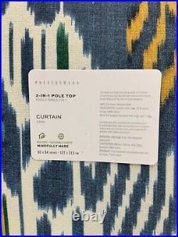 Pottery Barn Ikat Printed Cotton Lined Curtain Cool Multi 50x84 #8725J
