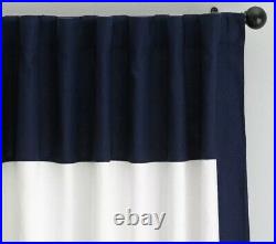 Pottery Barn Ivory Framed Navy Border 100% Linen curtains Lined 50x84 Inches