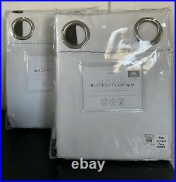 Pottery Barn Kids 96 Navy COLOR BORDER BLACKOUT CURTAIN PANEL Set of 2 NEW