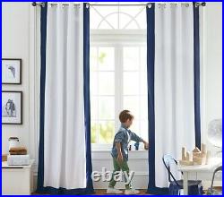 Pottery Barn Kids 96 Navy COLOR BORDER BLACKOUT CURTAIN PANEL Set of 2 NEW