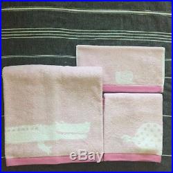 Pottery Barn Kids Alligator Bath hand Towels shower curtain bath mat pink 5pc