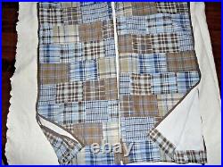 Pottery Barn Kids Madras Patchwork Blue Brown Plaid (2) Curtains Panels 43 X 95