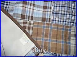 Pottery Barn Kids Madras Patchwork Blue Brown Plaid (2) Curtains Panels 43 X 95