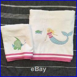 Pottery Barn Kids Mermaid shower curtain Bath Towel hand towel bath mat pink 4pc