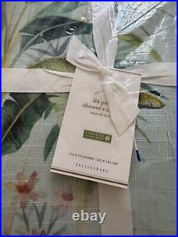 Pottery Barn LIA PALM TROPICAL SHOWER CURTAIN HIBISCUS BUTTERFLY AQUA