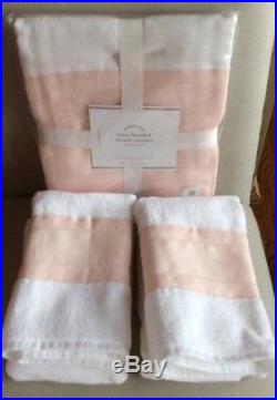 Pottery Barn LINEN BANDED SHOWER CURTAIN WITH 2 Hand Towels BLUSH PINK NEW
