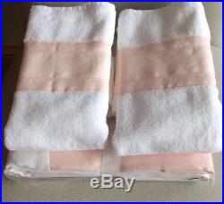 Pottery Barn LINEN BANDED SHOWER CURTAIN WITH 2 Hand Towels BLUSH PINK NEW