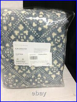 Pottery Barn Leada Print Linen Cotton Rod Pocket Drapes Curtain 50x96 Blue Multi