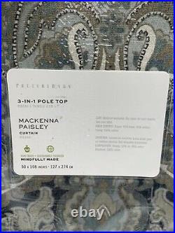 Pottery Barn Mackenna Paisley Linen/Cotton Rod Pocket Curtain 50 x 108, Blue