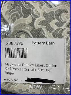 Pottery Barn Mackenna Paisley Linen/Cotton Rod Pocket Curtain, 50w x 108l, Taupe