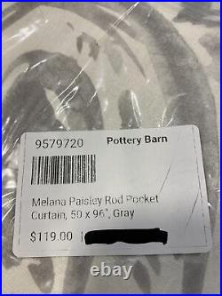 Pottery Barn Melana Paisley Rod Pocket Curtain, 50w x 96l, Gray, Free Shipping