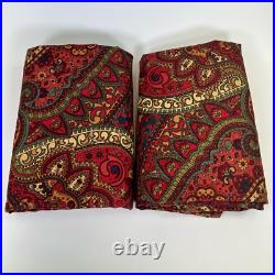 Pottery Barn Mira 2 Pc Drapes Curtain Red Gold Paisley Linen Blend Lined 50 x 84