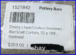 Pottery Barn Oatmeal Emery Linen Grommet Blackout Curtain, 50 x 108
