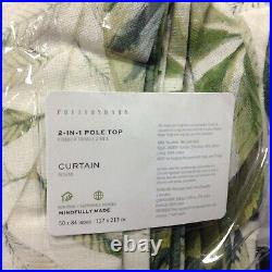 Pottery Barn Palm Print Linen Cotton Lined Rod Pocket Curtain drape panel 50x84
