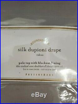 Pottery Barn Platinum Gray Silk Dupioni Drape Blackout Lining 50 X 108