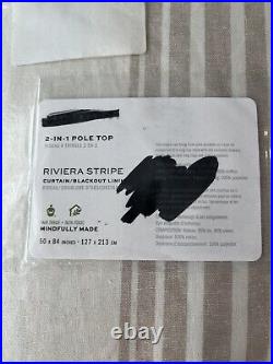 Pottery Barn Pole Top Rivera Striped Cotton Curtain 50x84, Navy, Blackout, NWT