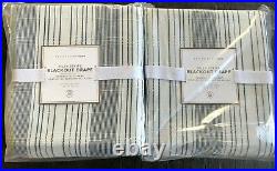 Pottery Barn Riley Stripe Curtain Drape 52x96 Blackout Cotton Beach White Navy