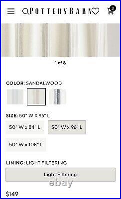 Pottery Barn Riviera Stripe Drape Set 2 Sandalwood 50x96 Curtains Blackout Pair