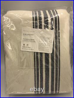 Pottery Barn Riviera Stripe Linen Cotton Rod Pocket Curtain 50x108 Navy