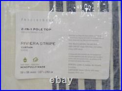 Pottery Barn Riviera Stripe Panel Drape Cotton Lined Navy Blue 50x 96 #P453