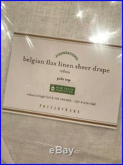 Pottery Barn Set 2 Belgian Flax Linen Poletop Sheer Curtains 50 x 108 White