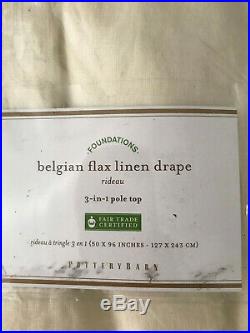 Pottery Barn Set 2 Classic Belgian Flax Linen Curtains Cotton Lining 96 Ivory