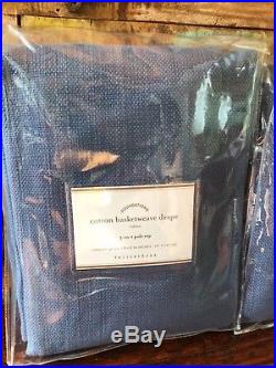 Pottery Barn Set 2 Cotton Basketweave Drapes Ink Navy Blue 96 Curtain Pair New