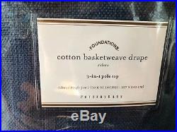 Pottery Barn Set 2 Cotton Basketweave Drapes Ink Navy Blue 96 Curtain Pair New